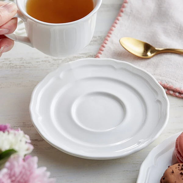 Acopa Condesa 6" Pearl White Scalloped Porcelain Saucer - 36/Case