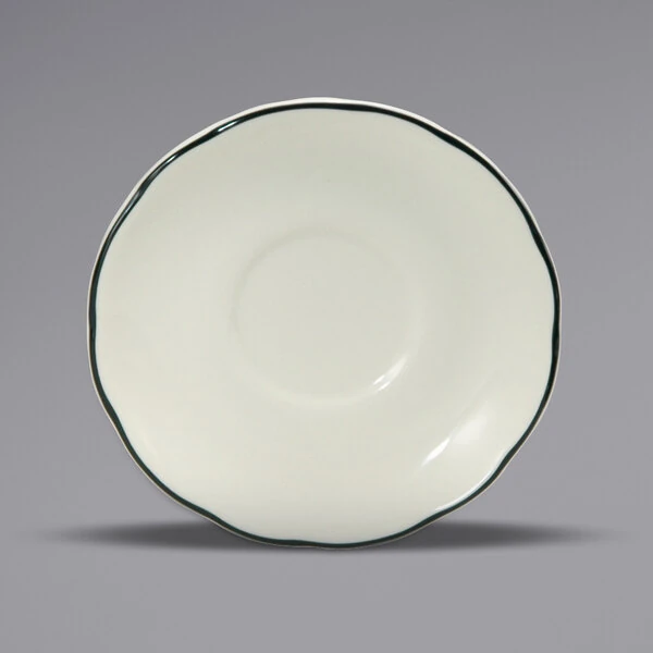 Oneida Buffalo Caprice by 1880 Hospitality F1560018500 5 5/8" Scalloped Edge China Saucer with Manhattan Black Band - 36/Case