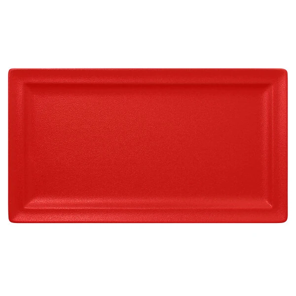 RAK Porcelain Neo Fusion 14 15/16" x 8 1/4" Ember Red Porcelain Rectangular Flat Plate - 6/Case