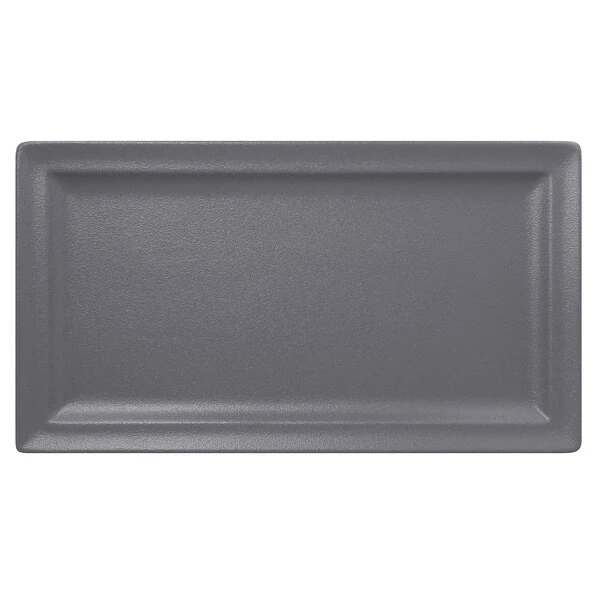RAK Porcelain Neo Fusion 14 15/16" x 8 1/4" Stone Gray Porcelain Rectangular Flat Plate - 6/Case