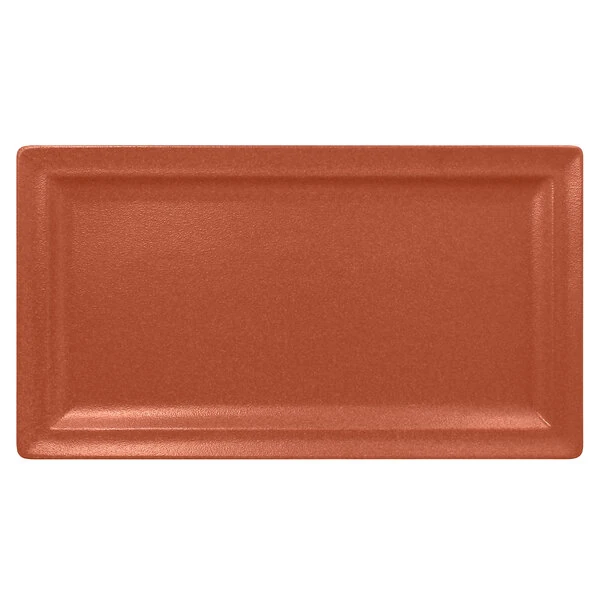 RAK Porcelain Neo Fusion 14 15/16" x 8 1/4" Terra Brown Porcelain Rectangular Flat Plate - 6/Case