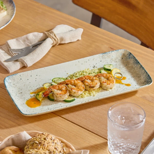 Acopa Architect 14 1/8" x 6 9/16" Rectangular Gray Porcelain Platter - 12/Case