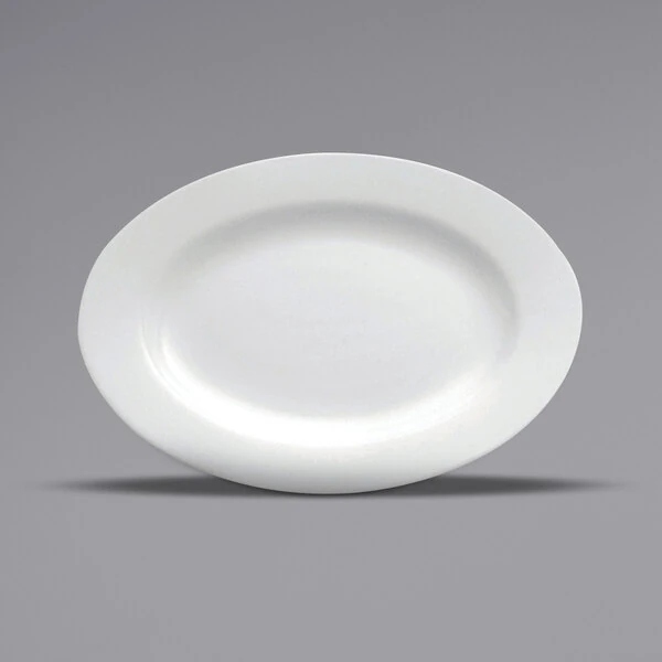 Oneida Buffalo Bright White Ware by 1880 Hospitality F8010000344 9 5/8" x 6 3/4" Rolled Edge Oval Porcelain Platter - 12/Case