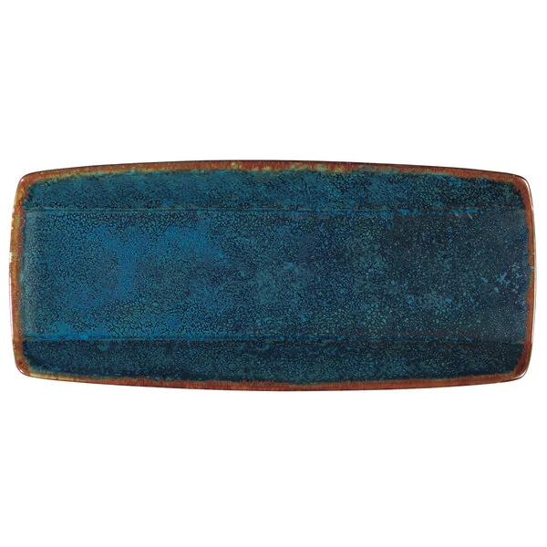 Oneida Studio Pottery Blue Moss by 1880 Hospitality F1468994760 10 1/2" x 4 5/8" Porcelain Narrow Sushi Plate - 24/Case