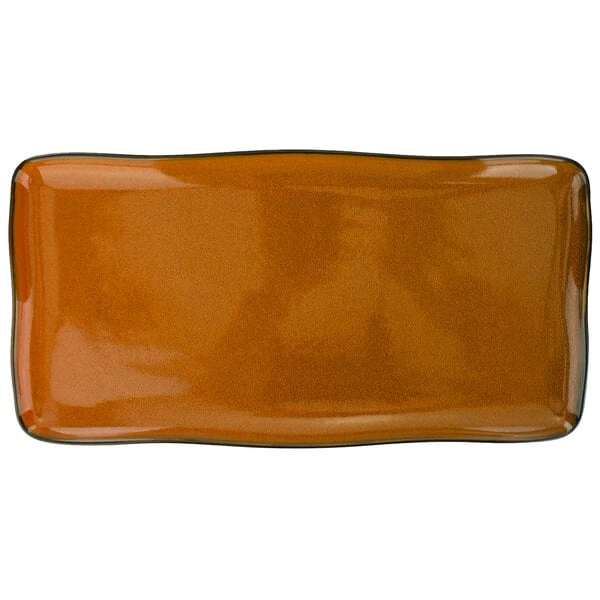 International Tableware Luna 13" x 6 1/2" Terracotta Rectangular Coupe Porcelain Platter - 12/Case