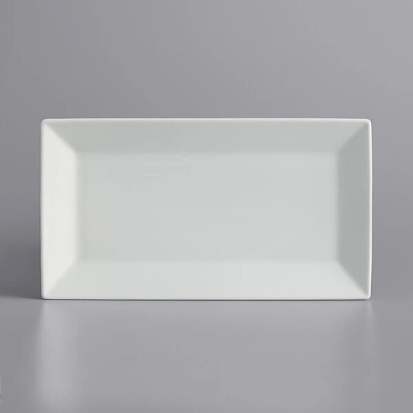 International Tableware Slope 11 1/2" x 6 1/2" Rectangular Bright White Wide Rim Porcelain Platter - 12/Case
