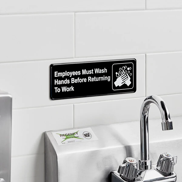 Lavex "Employees Must Wash Hands Before Returning to Work" Sign - Black and White, 9" x 3"