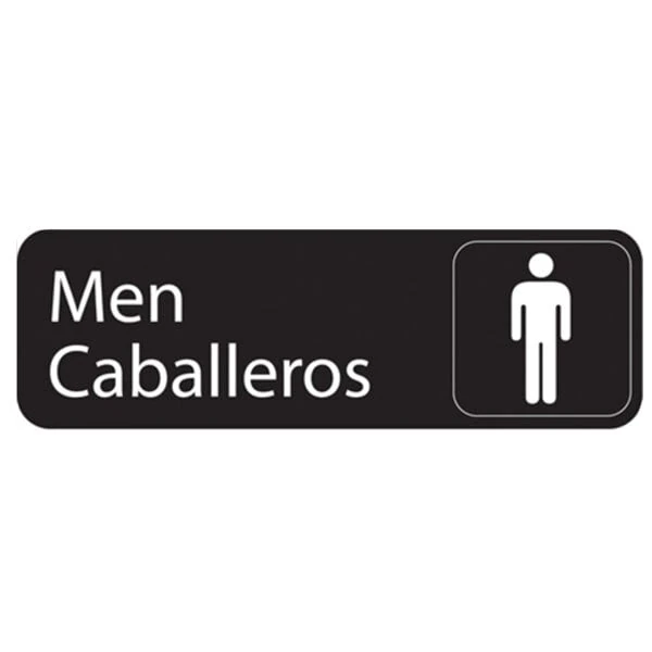 Vollrath 4566 Traex® Men's / Caballeros Restroom Sign - Black and White, 9" x 3"