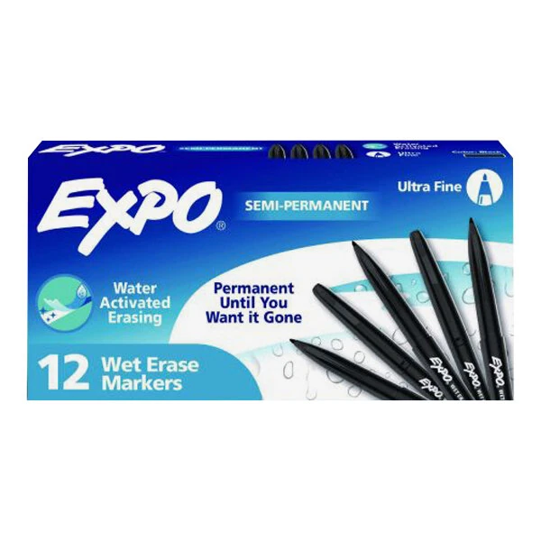 Expo 16001 Vis-a-Vis Black Ultra-Fine Point Wet Erase Marker - 12/Pack