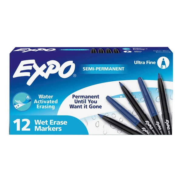 Expo 16003 Vis-a-Vis Blue Ultra-Fine Point Wet Erase Marker - 12/Pack