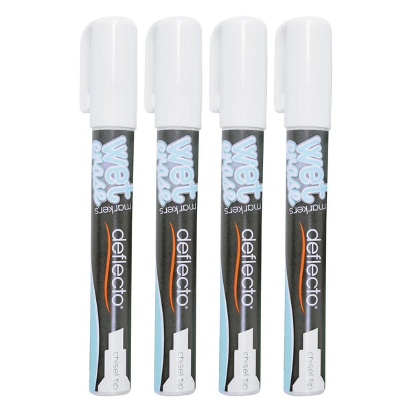 Deflecto SMA510-V4-WT Wet Erase Medium Chisel Tip White Marker - 4/Pack