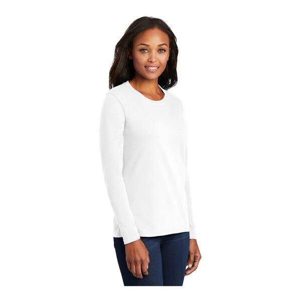 Port & Company LPC54LS Women's Customizable White Long Sleeve T-Shirt - Cotton - Medium