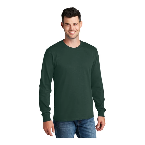 Port & Company PC54LS Unisex Customizable Dark Green Long Sleeve T-Shirt - Cotton - 2X