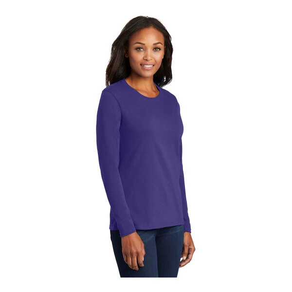 Port & Company LPC54LS Women's Customizable Purple Long Sleeve T-Shirt - Cotton - Extra Large