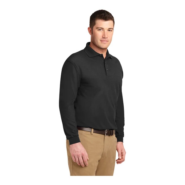 Port Authority K500LS Unisex Customizable Black Long Sleeve Silk Touch Pique Polo Shirt - Poly / Cotton Blend - Extra Large