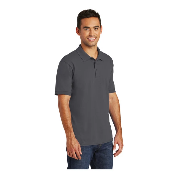 Port & Company KP55 Unisex Customizable Charcoal Short Sleeve Jersey Knit Polo Shirt with Stain Release - Cotton / Poly Blend - Large