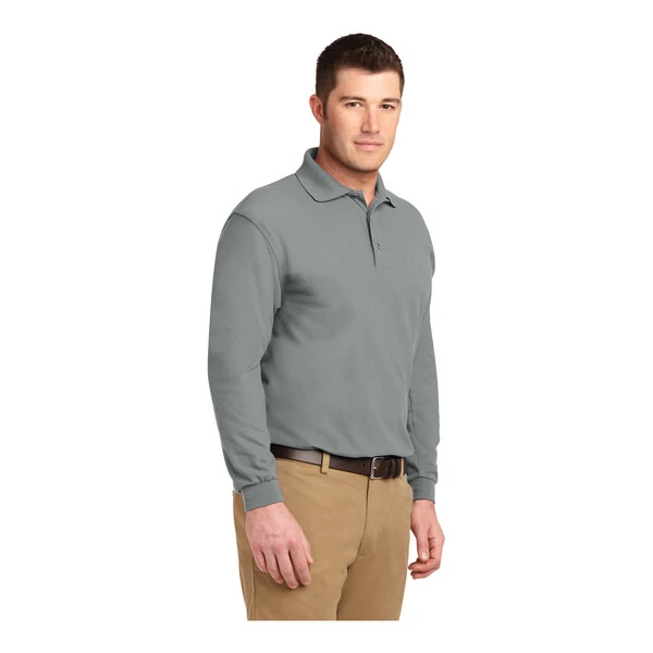 Port Authority K500LS Unisex Customizable Cool Gray Long Sleeve Silk Touch Pique Polo Shirt - Poly / Cotton Blend - Extra Large