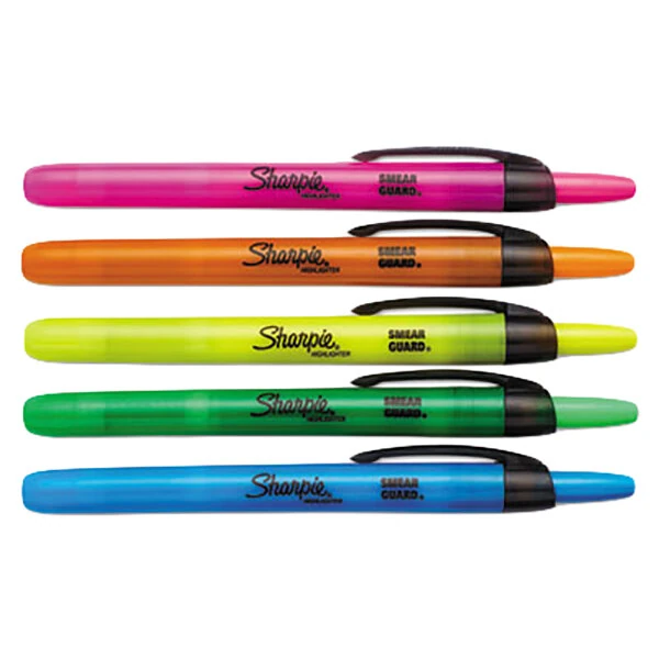 Sharpie 28175PP Accent Assorted Fluorescent Color Chisel Tip Retractable Highlighter - 5/Pack