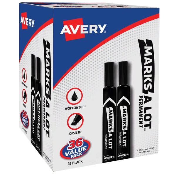 Avery® Marks-A-Lot 98206 Black Chisel Tip Desk Style Permanent Marker - 36/Pack