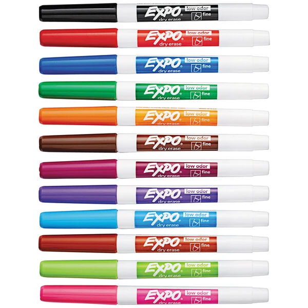 Expo 86603 Assorted Color Low-Odor Fine Point Dry Erase Marker Set - 12/Pack