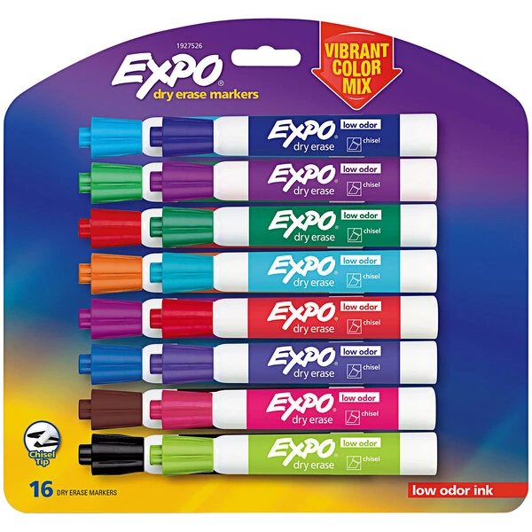 Expo 1927526 Assorted Vibrant Color Low-Odor Medium Point Dry Erase Marker Set - 15/Pack