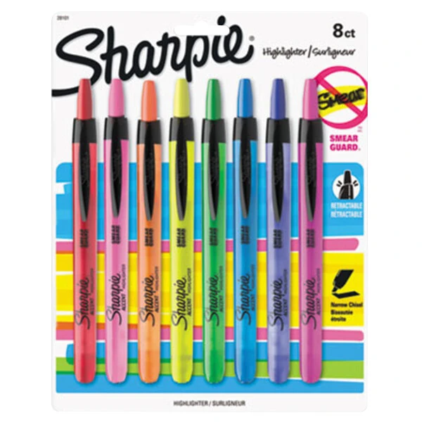 Sharpie 28101 Accent Assorted Color Chisel Tip Retractable Highlighter - 8/Pack