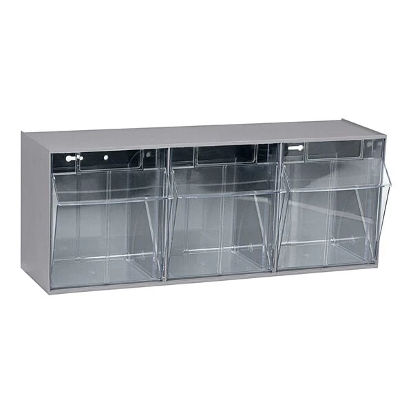 Quantum 7 3/4" x 23 5/8" x 9 1/2" Gray Tip-Out Storage System with (3) Compartment Bins QTB303GY