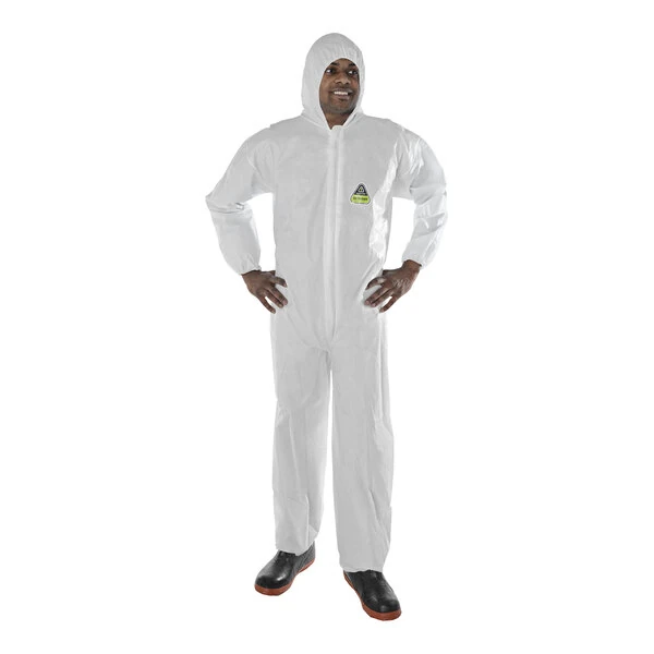Cordova White Defender Microporous Film and Non-Woven Polyolefin Coveralls with Elastic Hood, Wrists, and Ankles - XL - 25/Case