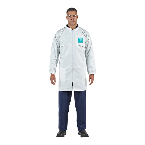 Ansell AlphaTec® 68-2000 Model 209 White Microporous Polyethylene Zipper Front Lab Coat with 2 Pockets - 2X - 30/Case