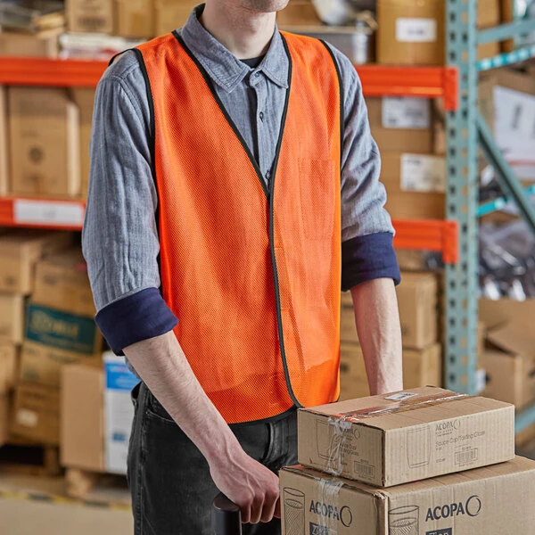 Lavex 25" x 18" Orange High Visibility General Purpose Safety Vest with Hook & Loop Closure - One Size Fits Most