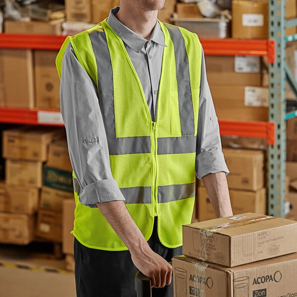 Lavex Class 2 Lime High Visibility Safety Vest with Zipper Closure - 2X