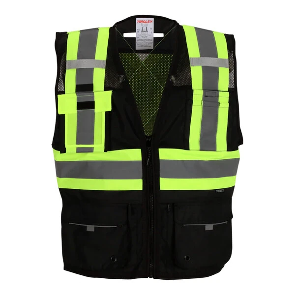Tingley Type O Class 1 Hi-Vis Black Surveyor's Mesh Heavy-Duty Safety Vest with X-Back Reflective Tape V73843C.2X-3X - 2X / 3X