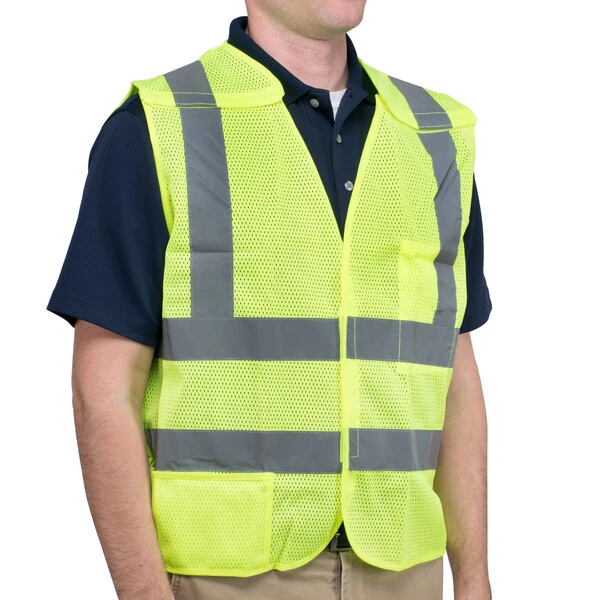 Cordova Customizable Lime Class 2 High Visibility 5 Point Breakaway Mesh Safety Vest - Large