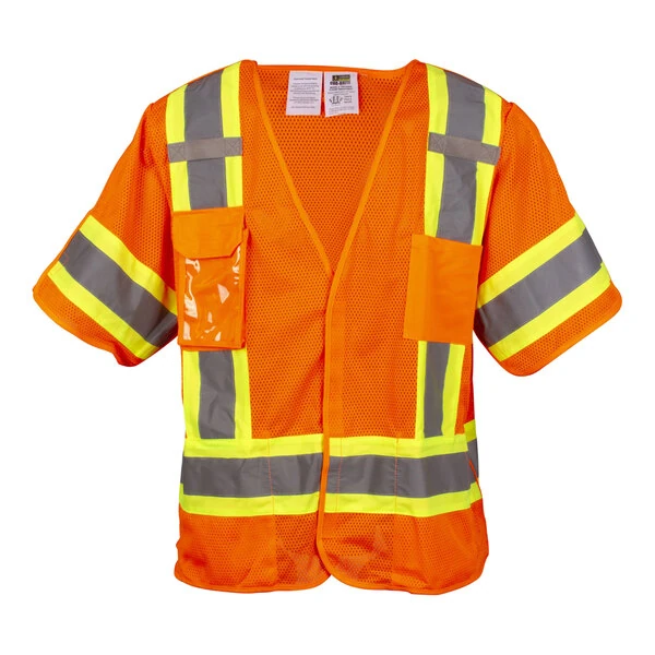 Cordova Cor-Brite Orange Type R Class III High Visibility 5-Point Breakaway Self-Extinguishing Mesh Safety Vest with Hook & Loop Closure - 2X