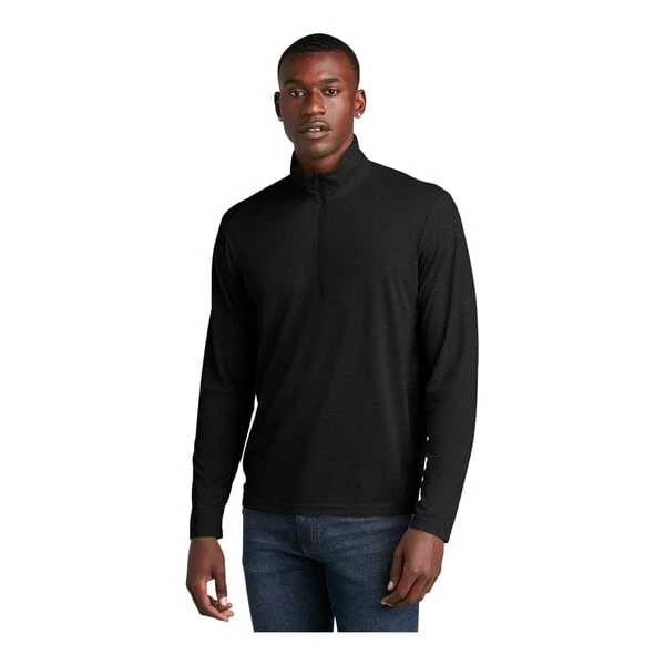 Sport-Tek ST407 Unisex Customizable Black Triad Solid PosiCharge Moisture-Wicking Quarter-Zip Pullover Sweatshirt - Tri-Blend - Medium
