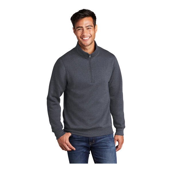 Port & Company PC78Q Unisex Customizable Heather Navy Core Fleece Quarter-Zip Pullover Sweatshirt - Cotton / Poly Blend - 2X