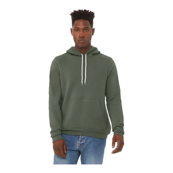 Bella + Canvas BC3719 Unisex Customizable Military Green Sponge Fleece Pullover Hoodie Sweatshirt - Combed Ring-Spun Cotton / Poly Blend - Extra Small