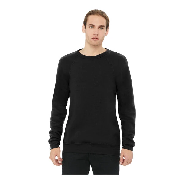 Bella + Canvas BC3901 Unisex Customizable Black Sponge Fleece Raglan Crewneck Sweatshirt - Combed Ring-Spun Cotton / Poly Blend - Extra Large