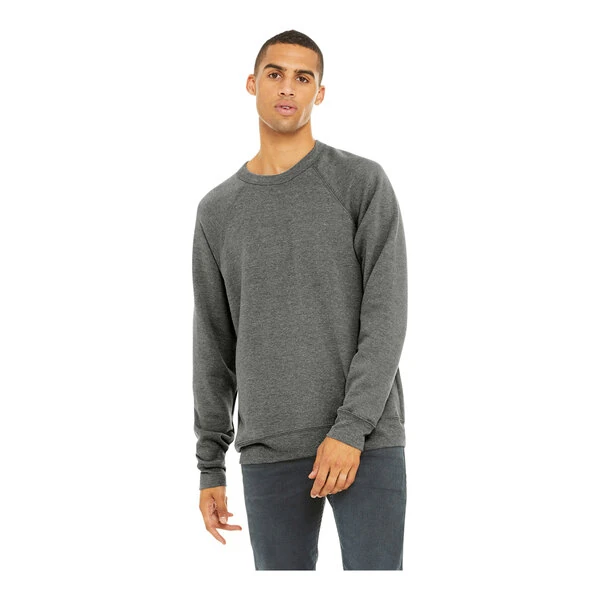 Bella + Canvas BC3901 Unisex Customizable Gray Triblend Sponge Fleece Raglan Crewneck Sweatshirt - Combed Ring-Spun Cotton / Poly / Rayon Blend - Extra Small