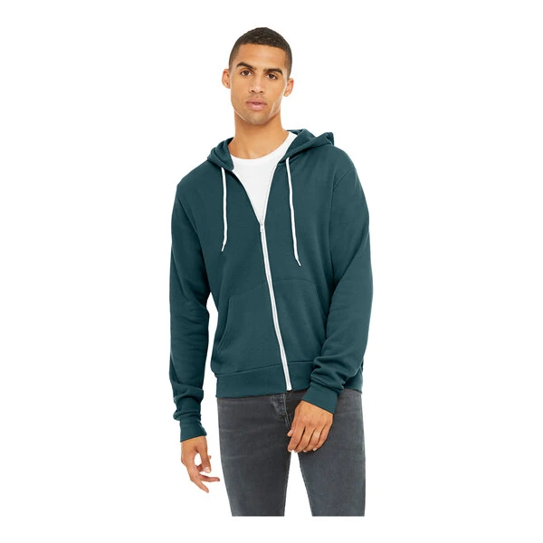 Bella + Canvas BC3739 Unisex Customizable Atlantic Blue Sponge Fleece Full-Zip Hoodie Sweatshirt - Combed Ring-Spun Cotton / Poly Blend - 2X