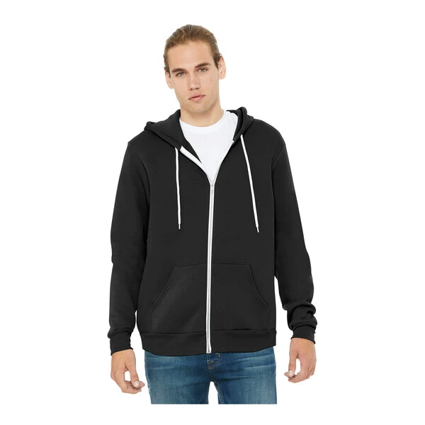 Bella + Canvas BC3739 Unisex Customizable Black Sponge Fleece Full-Zip Hoodie Sweatshirt - Combed Ring-Spun Cotton / Poly Blend - 2X