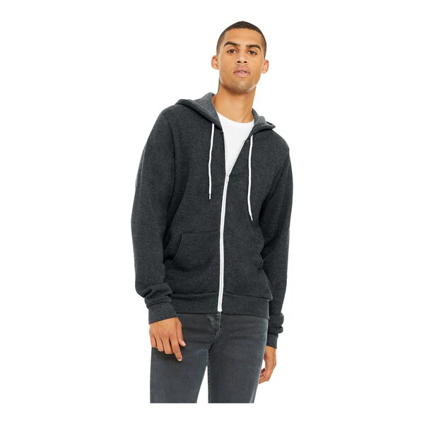 Bella + Canvas BC3739 Unisex Customizable Dark Gray Heather Sponge Fleece Full-Zip Hoodie Sweatshirt - Combed Ring-Spun Cotton / Poly Blend - 2X