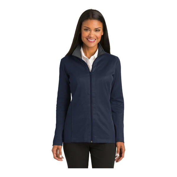 Port Authority L805 Women's Customizable True Navy / Iron Gray Vertical Texture Full-Zip Jacket - Poly / Cotton Blend - 2X
