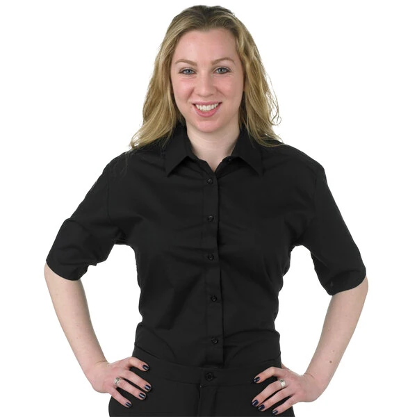 Henry Segal Women's Customizable Black Short Sleeve Dress Shirt - M