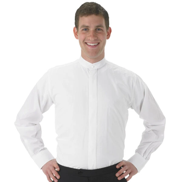 Henry Segal Men's Customizable White Long Sleeve Band Collar Dress Shirt - M