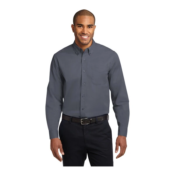Port Authority S608 Unisex Customizable Steel Gray / Light Stone Long Sleeve Wrinkle-Resistant Easy-Care Dress Shirt - Extra Small