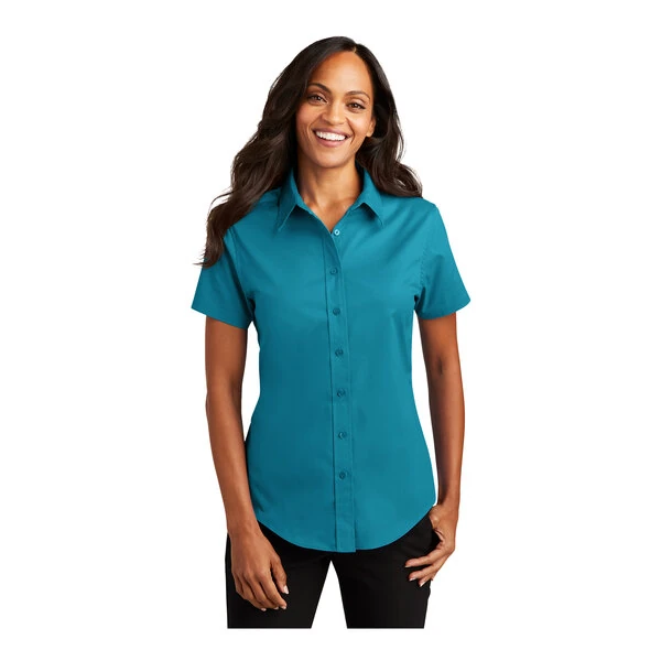 Port Authority L508 Women's Customizable Teal Green Short Sleeve Wrinkle-Resistant Easy-Care Dress Shirt - Large