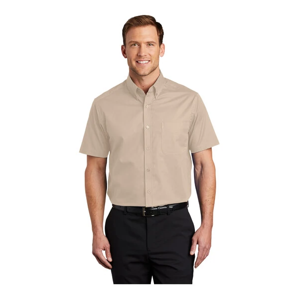 Port Authority S508 Unisex Customizable Stone Short Sleeve Wrinkle-Resistant Easy-Care Dress Shirt - Large