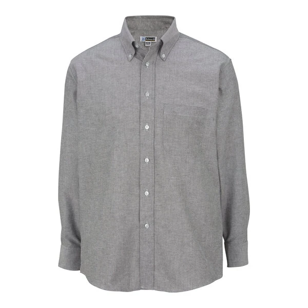 Edwards 1077 Men's Customizable Gray / Black Long Sleeve Wrinkle-Resistant Easy-Care Oxford Dress Shirt with Soil Release - Medium