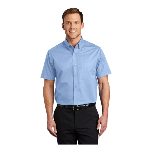 Port Authority S508 Unisex Customizable Light Blue / Light Stone Short Sleeve Wrinkle-Resistant Easy-Care Dress Shirt - Extra Large